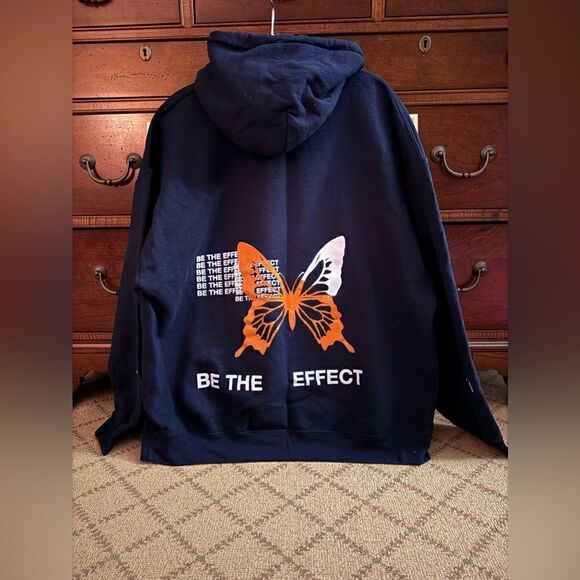 Mayfair The Label Navy Blue BE THE EFFECT hoodie with butterfly OS - Picture 1 of 8